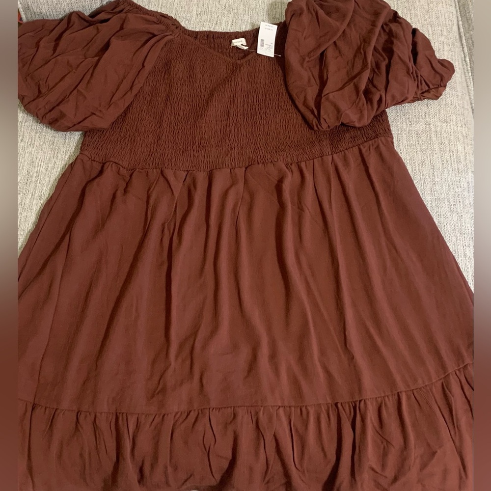 NWT Sweetheart Smocked Bubble Sleeve Mini Dress Brown Boho Maurices Plus Size 2x - Picture 5 of 8